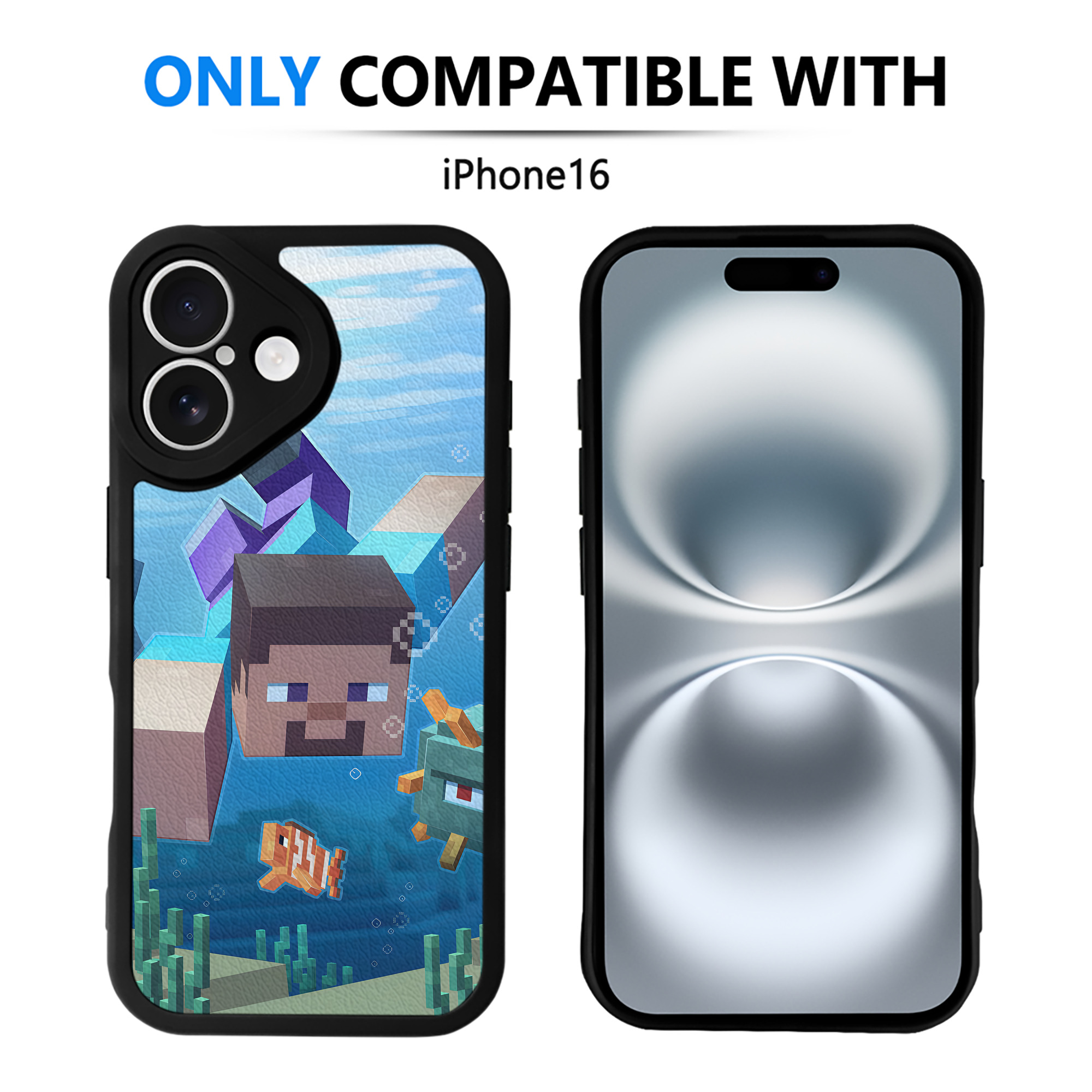 （画像用） マインクラフト ブロックの世界 Minecraft MC Block world 【iPhone 16シリーズ対応】シリコンスマホケース（レザー調） 材質：シリコン